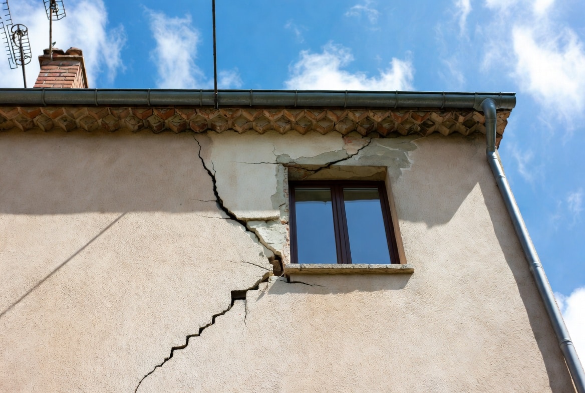 Fissure façade dangereuse sur une maison Française